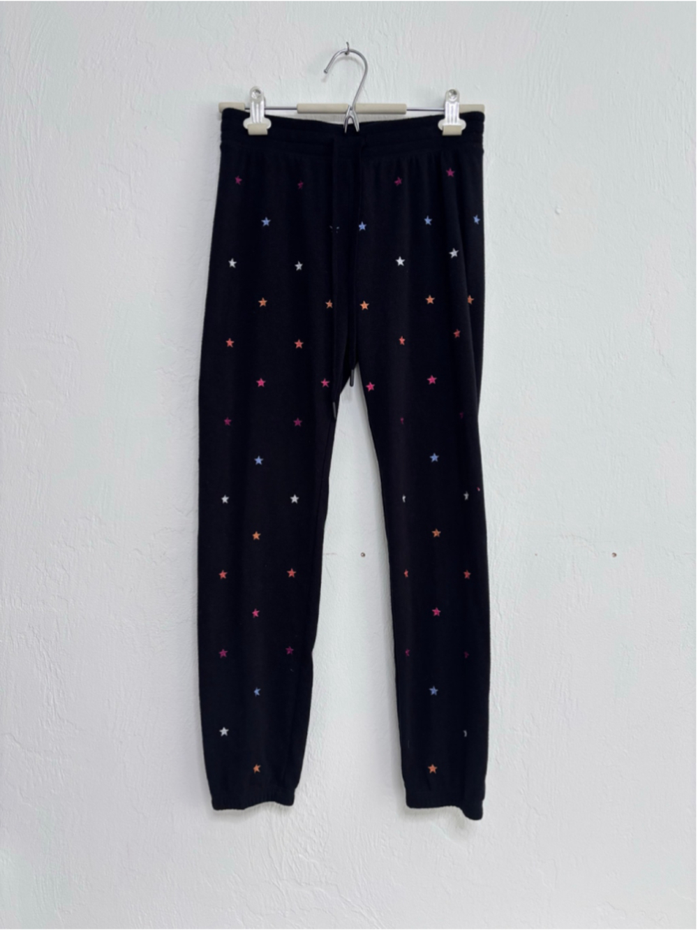 Women's P. J. Salvage Black Jogger Pants Multicolor Embroidered Stars Size XS
